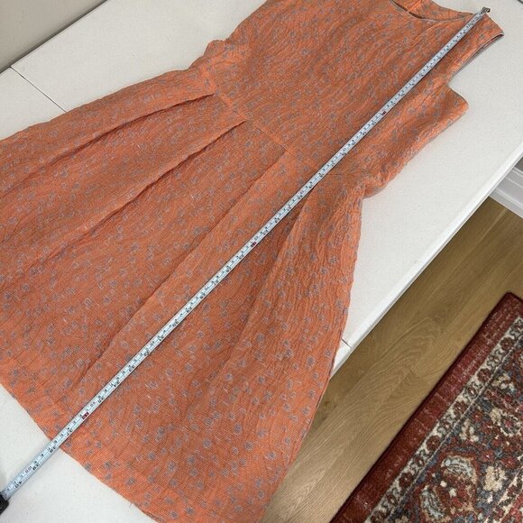 Lagi Nadeau Womens Dress 2 Orange Polka Dot Jacquard Textured Pleated USA Made - Picture 6 of 12